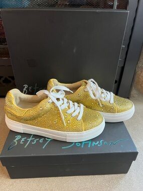 Betsey Johnson Yellow Gold Crystal Trainers with White Soles